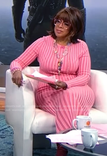 Gayle King’s pink ribbed midi dress on CBS Mornings