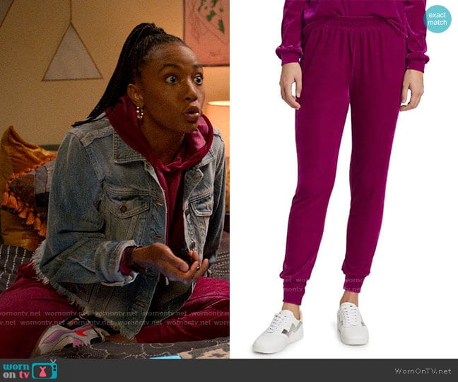 Generation Love Ivy Velour Joggers worn by Whitney Chase (Alyah Chanelle Scott) on The Sex Lives of College Girls