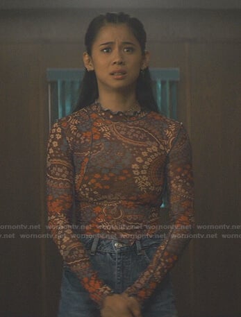 George’s floral mesh top on Nancy Drew