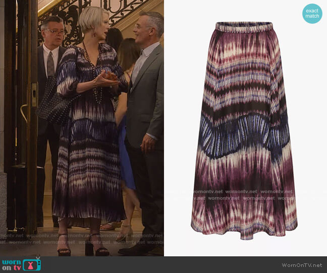 Gerard Darel Laisa Silk Skirt worn by Miranda Hobbs (Cynthia Nixon) on And Just Like That