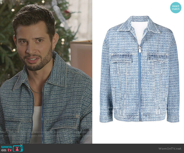 Givenchy 4G monogram denim jacket worn by Sam Flores (Rafael de la Fuente) on Dynasty