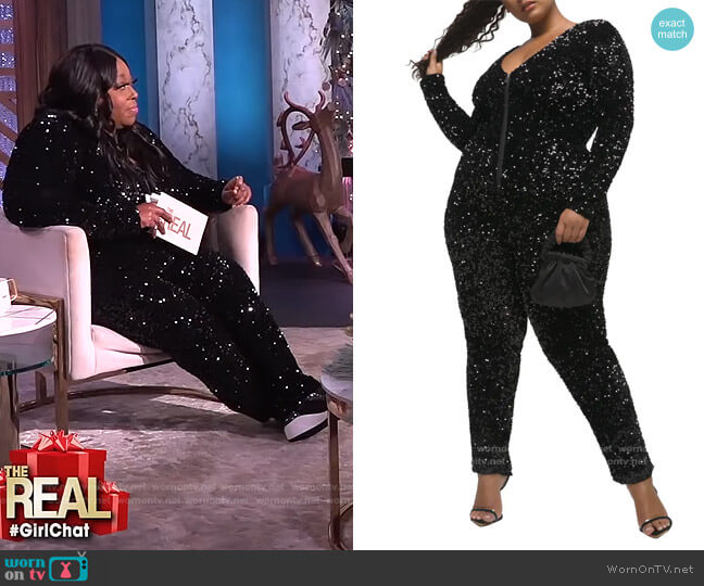 Good American Sequin Long Sleeve Jumpsuit worn by Loni Love on The Real