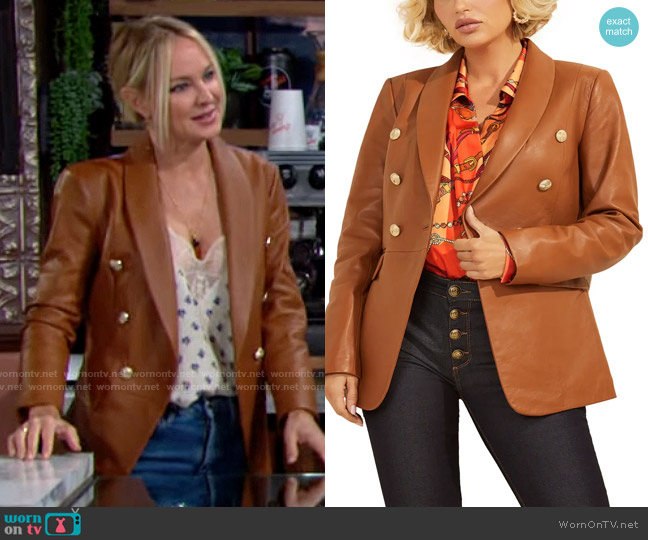 Guess Roxanne Genuine Leather Blazer worn by Sharon Newman (Sharon Case) on The Young and the Restless