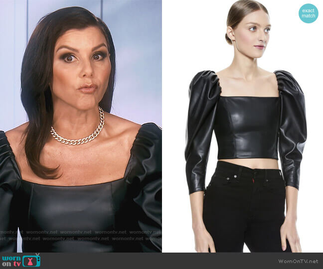 Alice + Olivia Francesca Vegan Leather Top worn by Heather Dubrow on The Real Housewives of Orange County