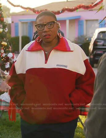Hen’s red colorblock fleece sweatshirt on 9-1-1