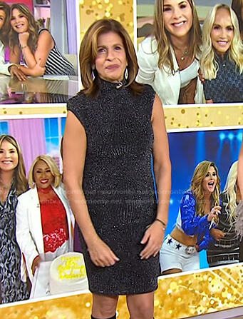 Hoda’s black metallic cap sleeve knit dress on Today