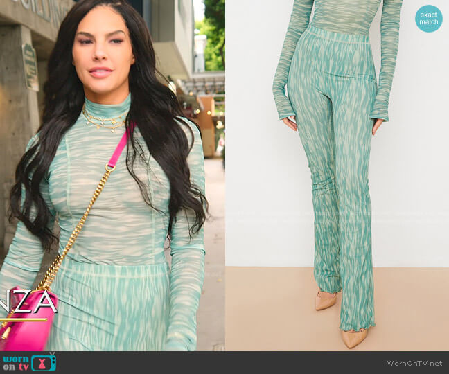 House of CB Erin Ivy Print Mesh Flared Trousers worn by Amanza Smith on Selling Sunset