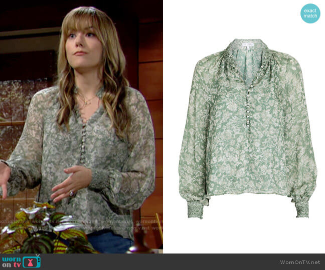 Intermix Perry Floral Silk Blouse worn by Hope Logan (Annika Noelle) on The Bold and the Beautiful