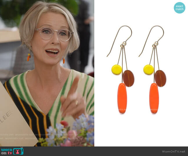 Ronni Kappos E1718 Orange Ellipse Cluster Earrings worn by Miranda Hobbs (Cynthia Nixon) on And Just Like That