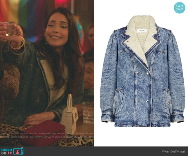 Isabel Marant Etoile Lucinda Faux Shearling Denim Jacket worn by Luna La (Zión Moreno) on Gossip Girl