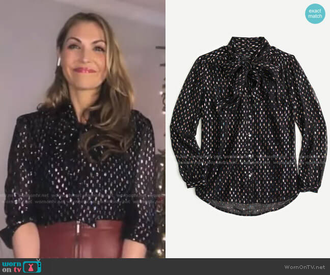 J. Crew Tie-neck blouse with rainbow Lurex Dot worn by Lori Bergamotto on Good Morning America