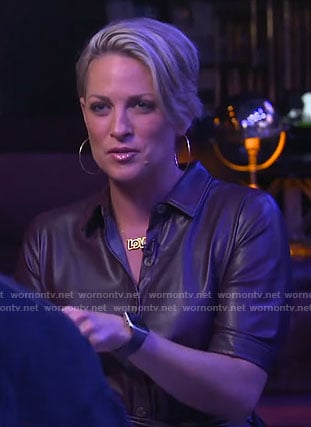 Jamie Yuccas’s purple leather shirtdress on CBS Mornings
