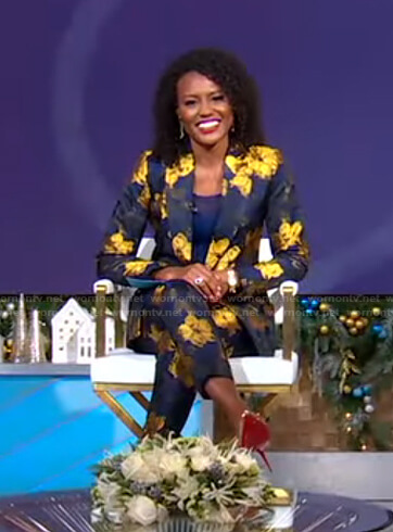 Janai’s black and gold floral suit on Good Morning America