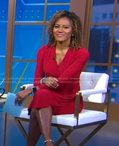 Janai’s red long sleeved wrap dress on Good Morning America