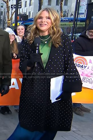 Jenna’s black pearl embellished coat on Today