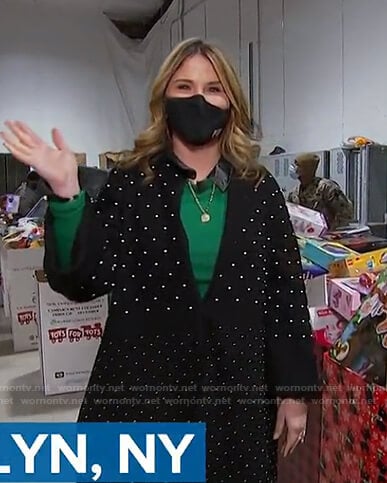 Jenna’s black pearl embellished coat on Today