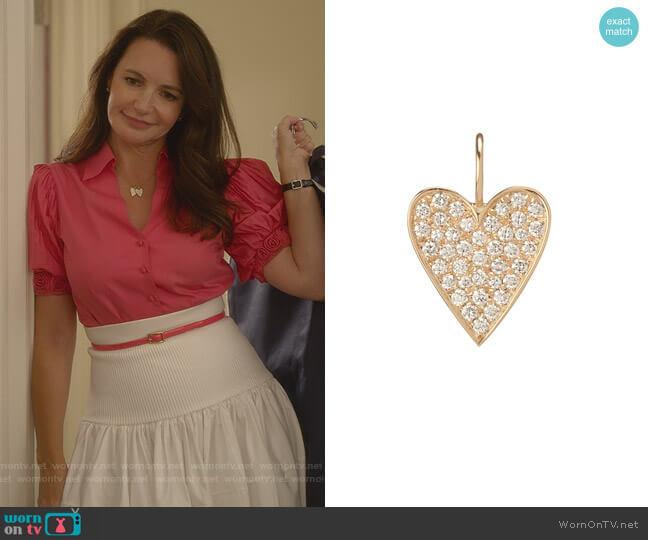 Jennifer Fisher Medium Heart with Pave White Diamonds worn by Charlotte York (Kristin Davis) on And Just Like That