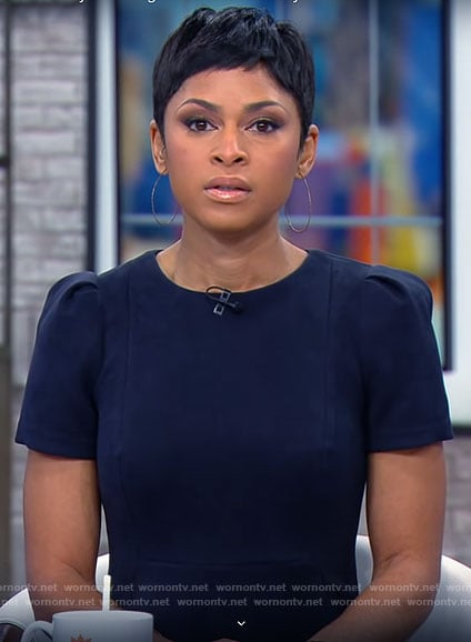 Jericka Duncan’s navy suede dress on CBS Mornings