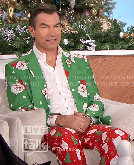 Jerry’s green Christmas Santa print suit on The Talk