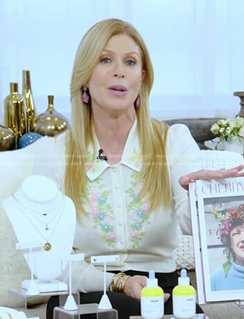 Jill’s white floral embroidered cardigan and bag on Today
