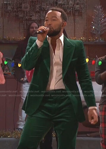 John’s green velvet blazer and pants on The Voice