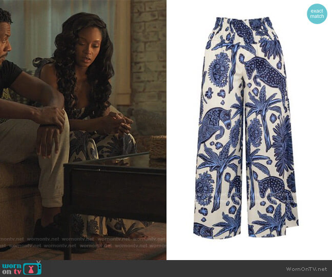 Johanna Ortiz La Esperanza printed cotton pants worn by Angela Vaughn (Yaya DaCosta) on Our Kind of People