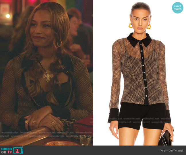 Jonathan Simkhai Tia Shimmer Button Down Top worn by Monet de Haan (Savannah Lee Smith) on Gossip Girl