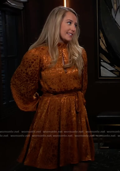Josslyn’s orange leopard satin dress on General Hospital