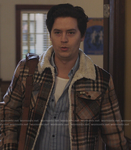 Jughead’s brown plaid sherpa jacket on Riverdale