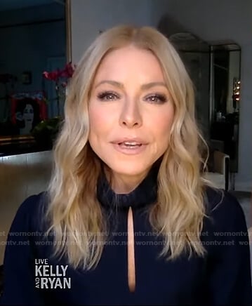 Kelly’s navy keyhole midi dress on Live with Kelly and Ryan