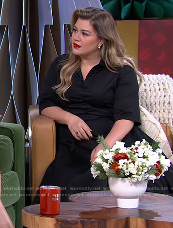 Kelly’s black button down shirtdress on The Kelly Clarkson Show