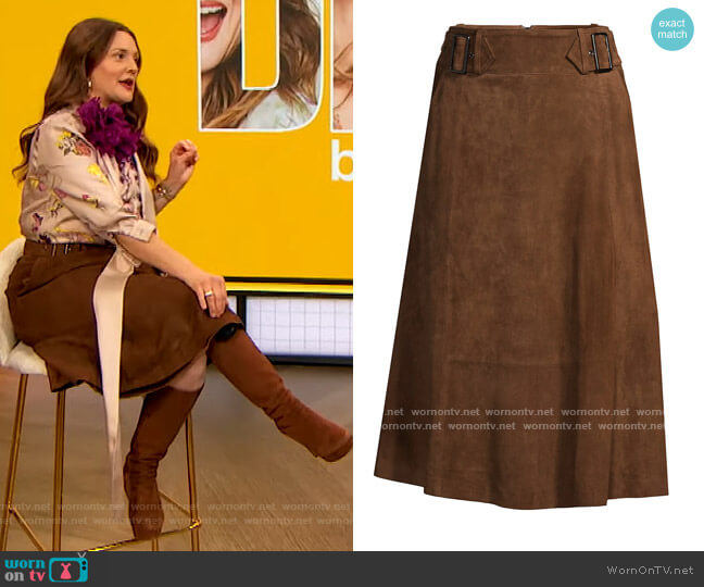 Kobi Halperin Sylvie Suede Skirt worn by Drew Barrymore on The Drew Barrymore Show