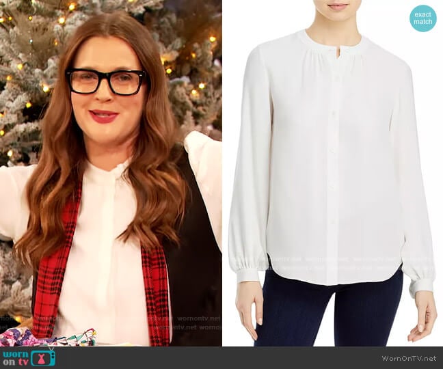 Lafayette 148 Lina Blouson Sleeve Silk Blouse worn by Drew Barrymore on The Drew Barrymore Show