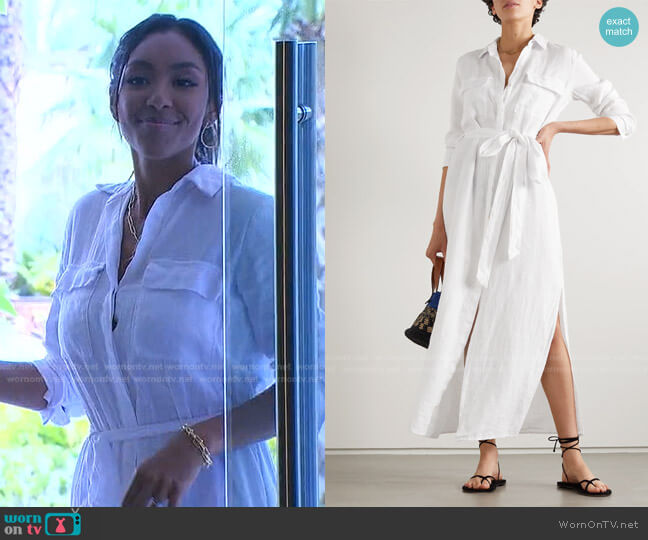 L'Agence Cameron Linen Maxi Shirt Dress worn by Tayshia Adams on The Bachelorette