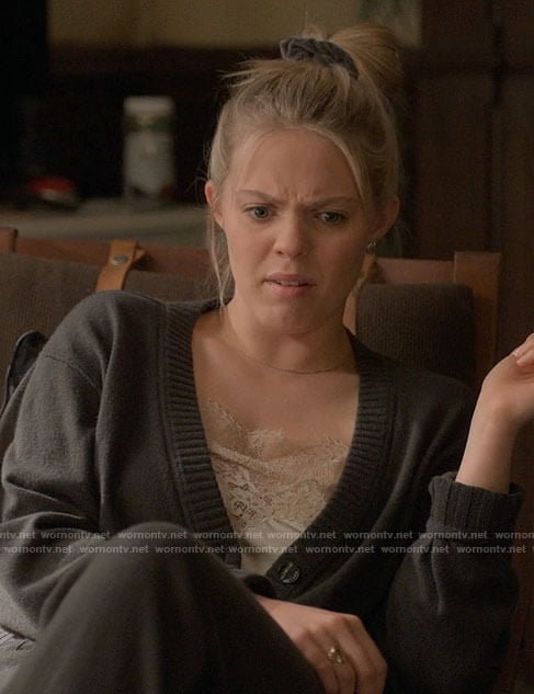 Leighton’s beige lace trim cami on The Sex Lives of College Girls