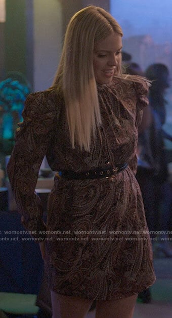 Leighton’s paisley print long sleeve dress on The Sex Lives of College Girls