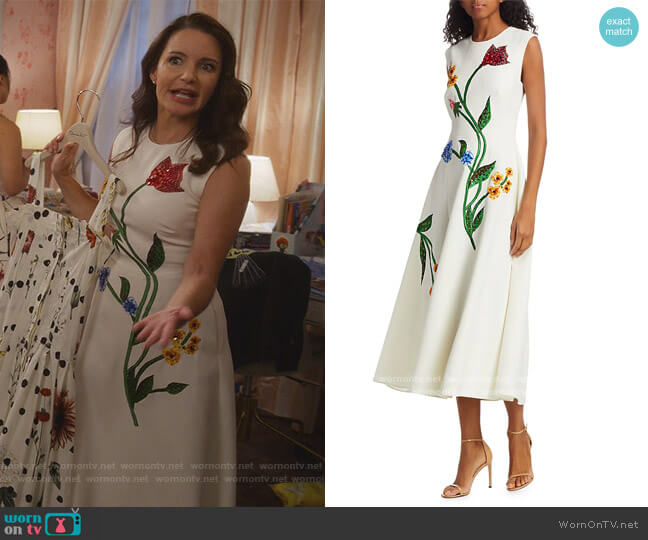 Lela Rose Embellished Garden Sleeveless Cocktail Dress worn by Charlotte York (Kristin Davis) on And Just Like That