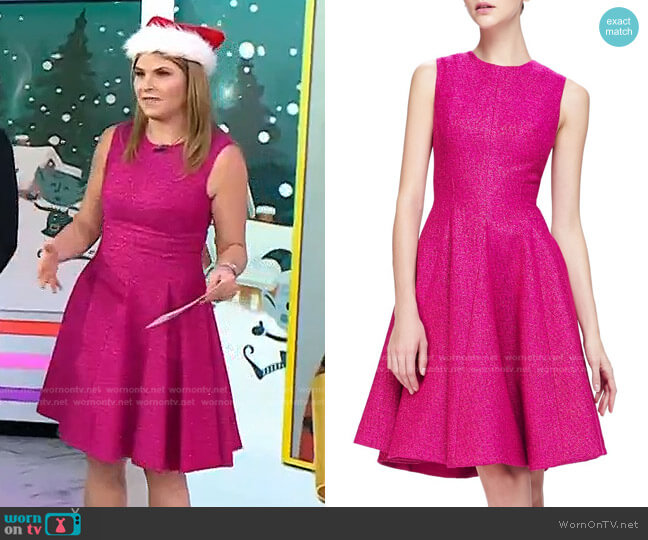 Lela Rose Sleeveless Shimmery Tweed Flared Dress worn by Jenna Bush Hager on Today