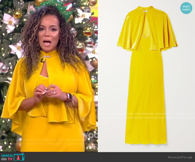 Les Reveries Crystal-embellished velvet cape and gown worn by Sunny Hostin on The View