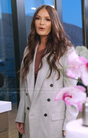Lisa’s grey double breasted blazer on The Real Housewives of Salt Lake City