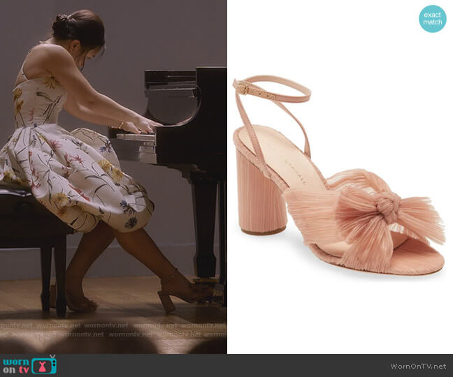 Loeffler Randall Camellia Knotted Sandal worn by Lily Goldenblatt (Cathy Ang) on And Just Like That