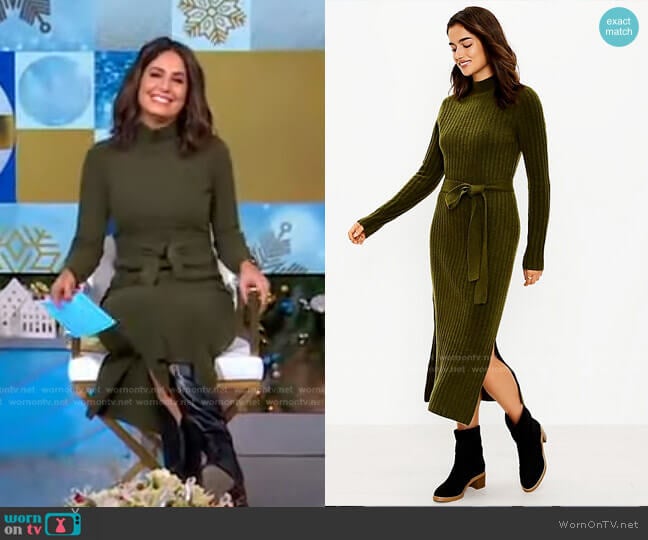 Loft Ribbed Midi Sweater Dress worn by Cecilia Vega on Good Morning America