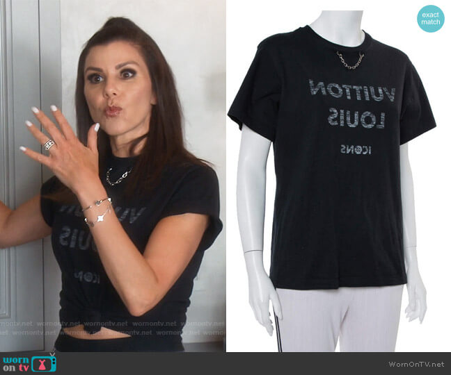 Louis Vuitton Black Icons Printed Tee worn by Heather Dubrow on The Real Housewives of Orange County