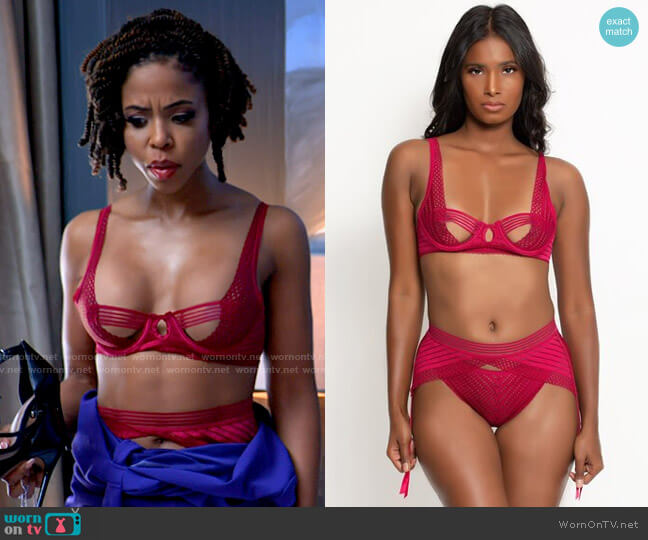 Love Vera Sidney Three-Piece Garter Set Wine worn by Andrea Barnes (Kj Smith) on Tyler Perrys Sistas