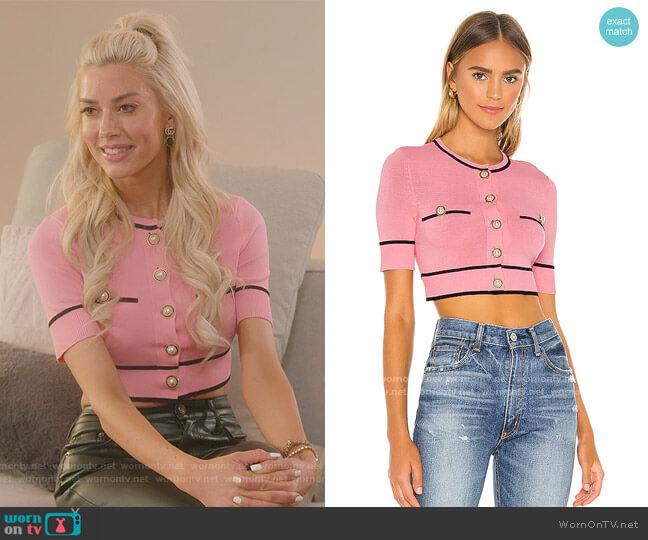 Lovers and Friends Pearl Short Sleeve Cardigan worn by Heather Rae Young on Selling Sunset