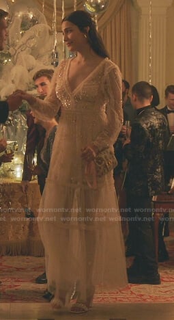 Luna’s white embellished tulle maxi dress on Gossip Girl