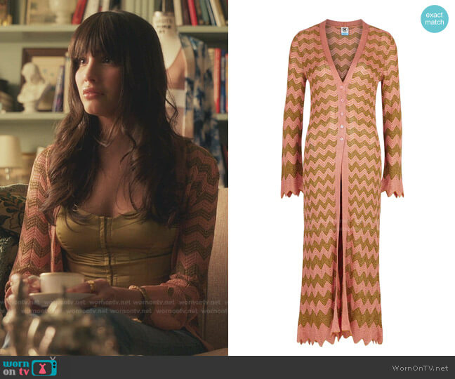 M Missoni Zigzag Metallic-Knit Longline Cardigan worn by Luna La (Zión Moreno) on Gossip Girl