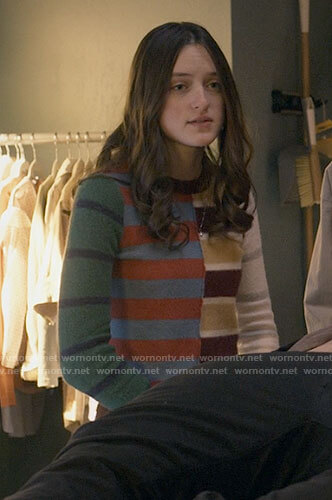 Madison’s patchwork stripe sweater on Big Sky