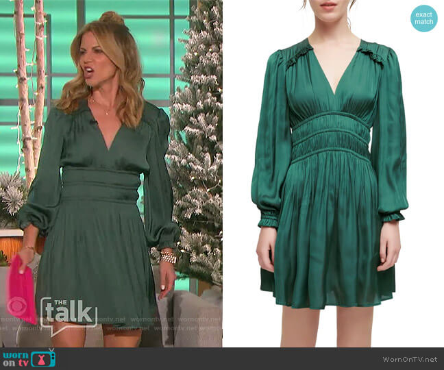 Maje Smocked Ruffled Dress worn by Natalie Morales on The Talk