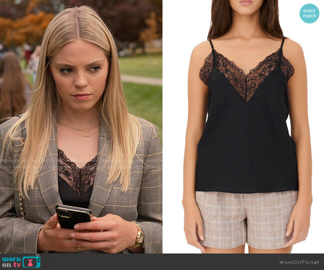 Maje Leatoni Silk Lace Trim Camisole worn by Leighton Murray (Reneé Rapp) on The Sex Lives of College Girls